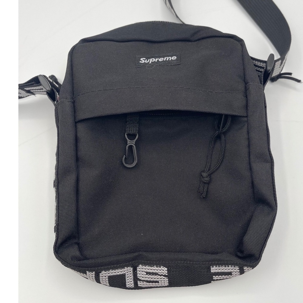 Supreme SS18 Shoulder Bag Black Cordura Nylon Crossbody Logo Strap